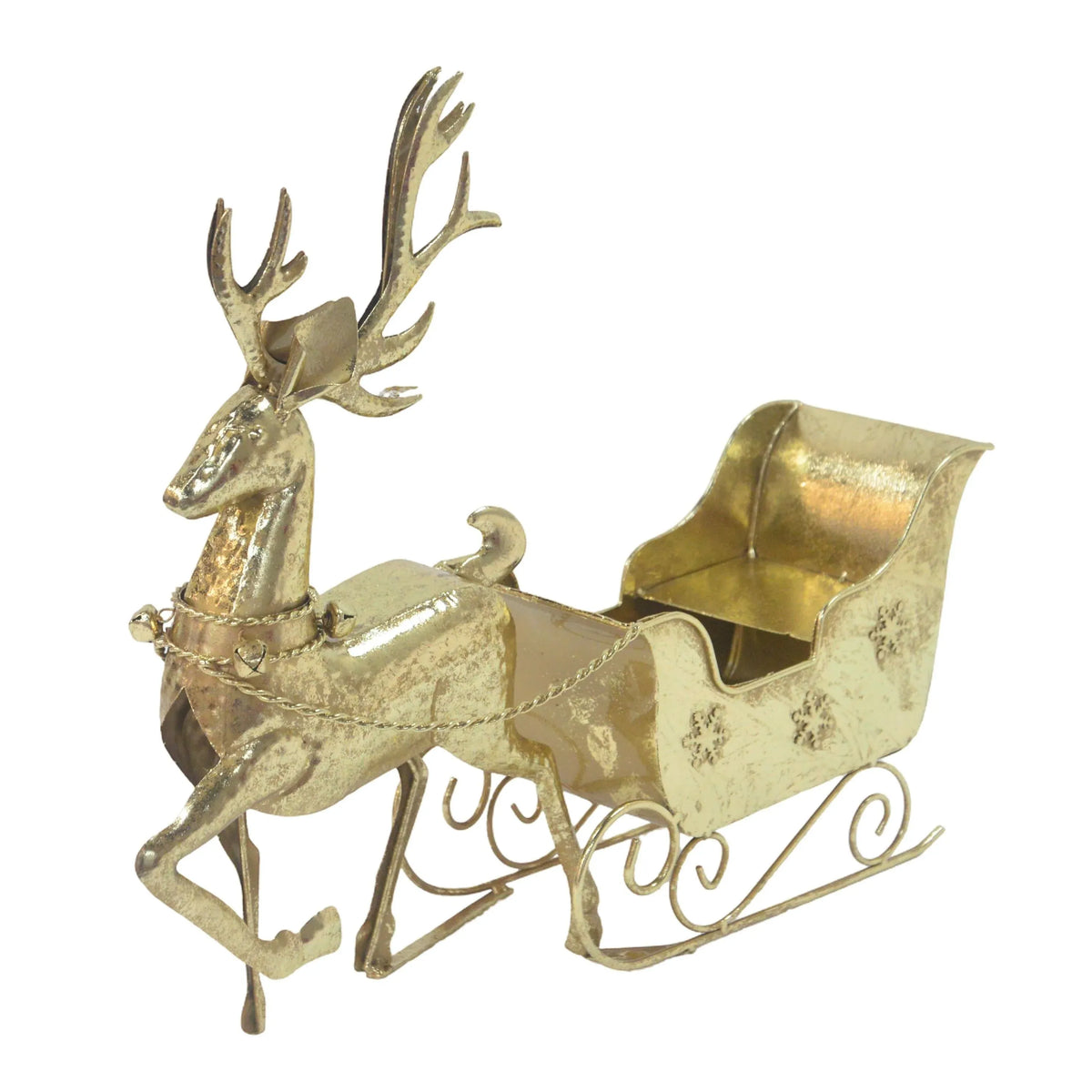 Bulk 2 Rustic Gold Xmas Reindeer & Sleigh 61x16x49.5cm