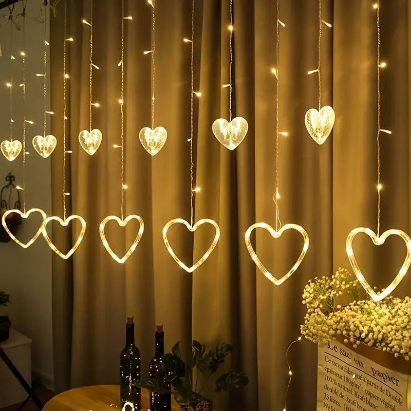 Waterproof Heart-Shaped LED Curtain String Lights