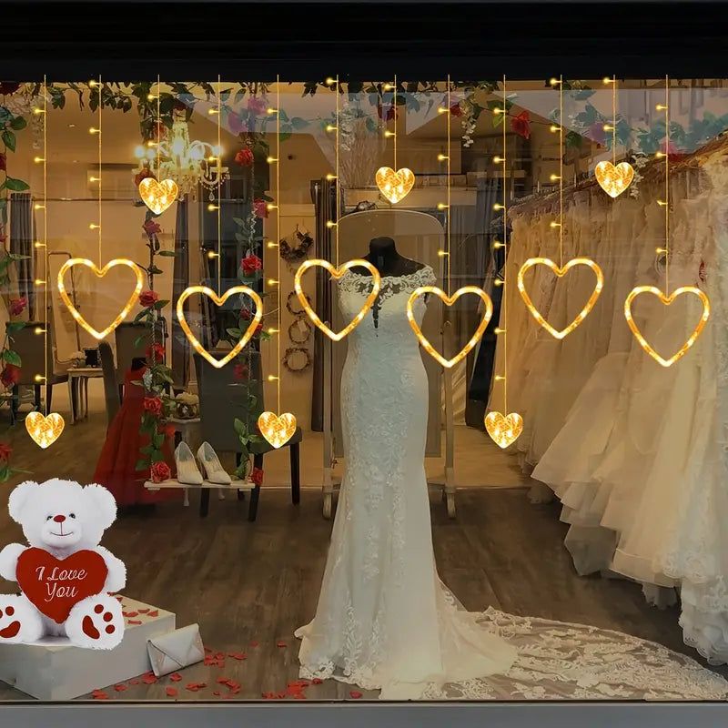 Waterproof Heart-Shaped LED Curtain String Lights