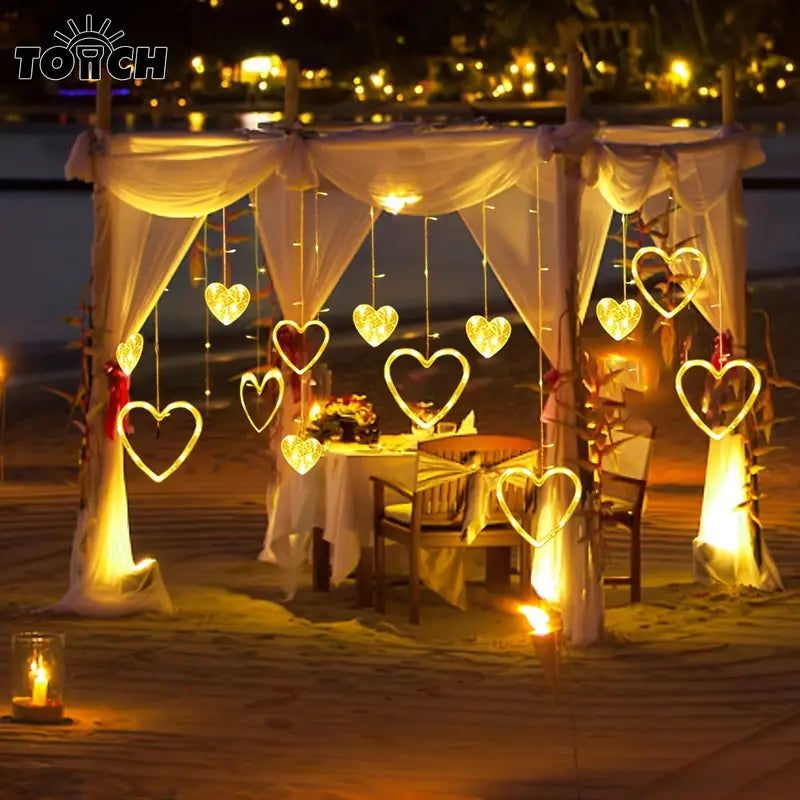 Waterproof Heart-Shaped LED Curtain String Lights