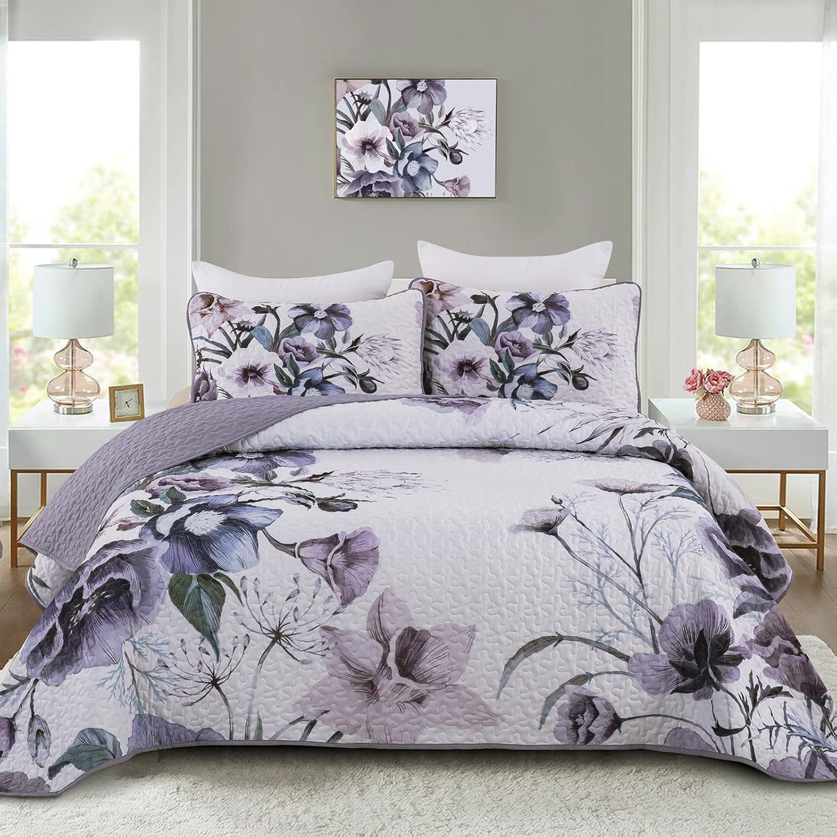 Romantic Wildflower Soft Cozy 3 Pc Bedspread & Pillow Cover Set