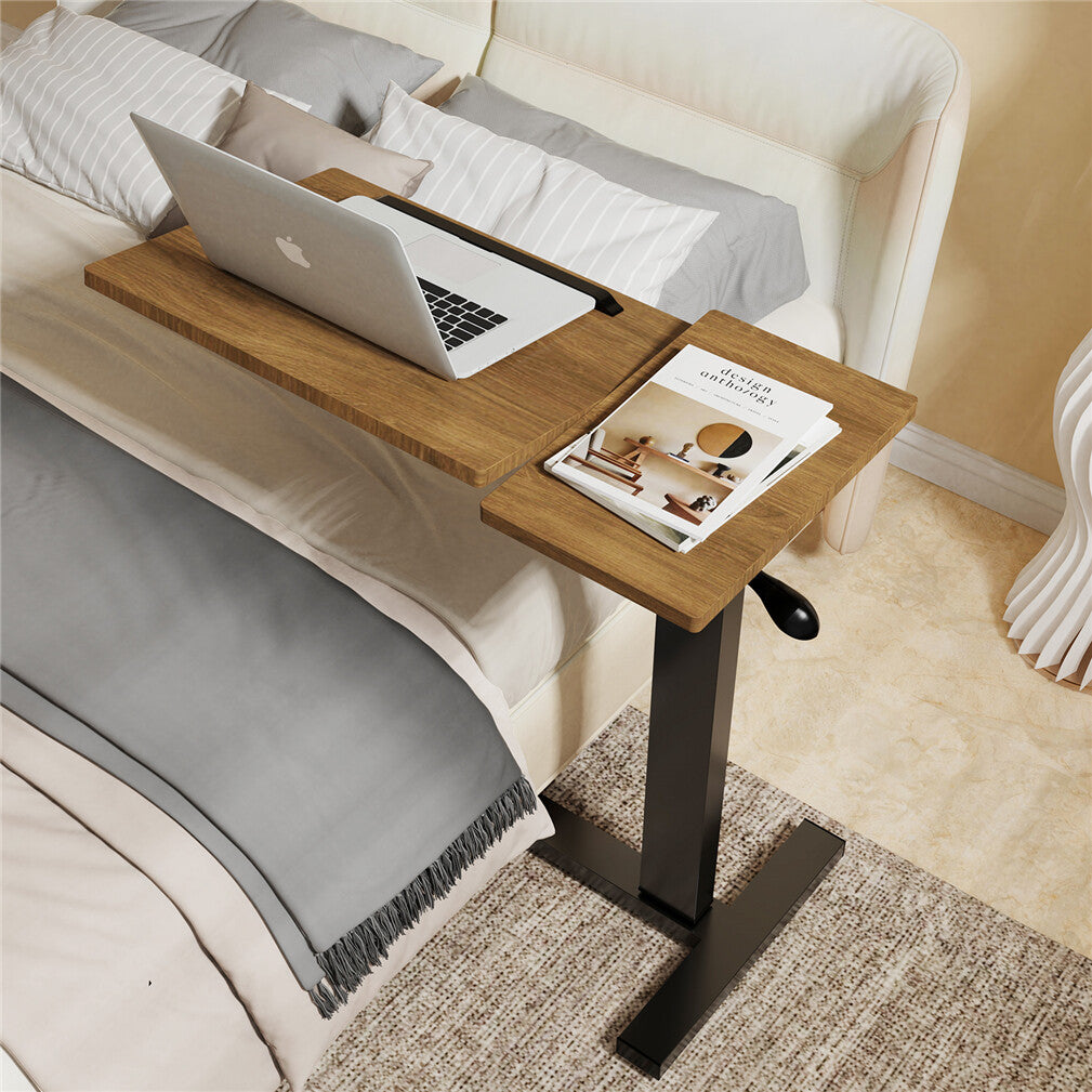 Premium height Adjustable Overbed Bedside Table With Wheels Solid Tilt Tray Table
