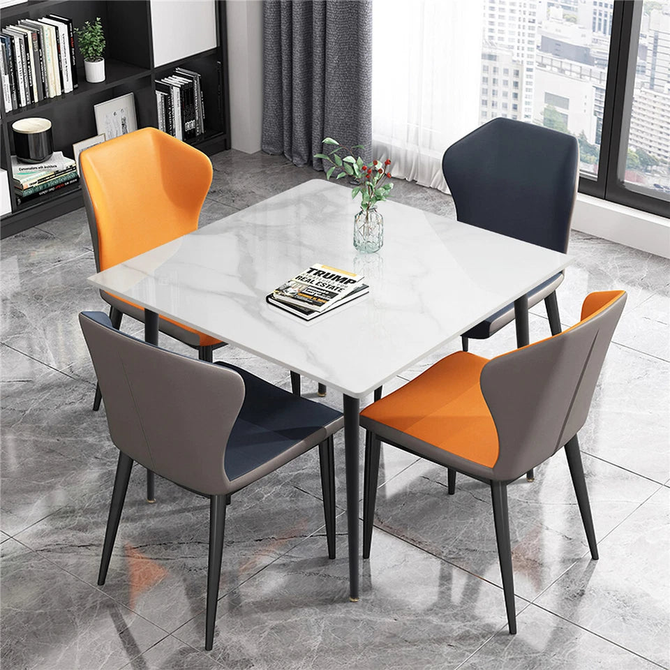White Sintered Stone Dining Table With Black Legs For Modern Interiors