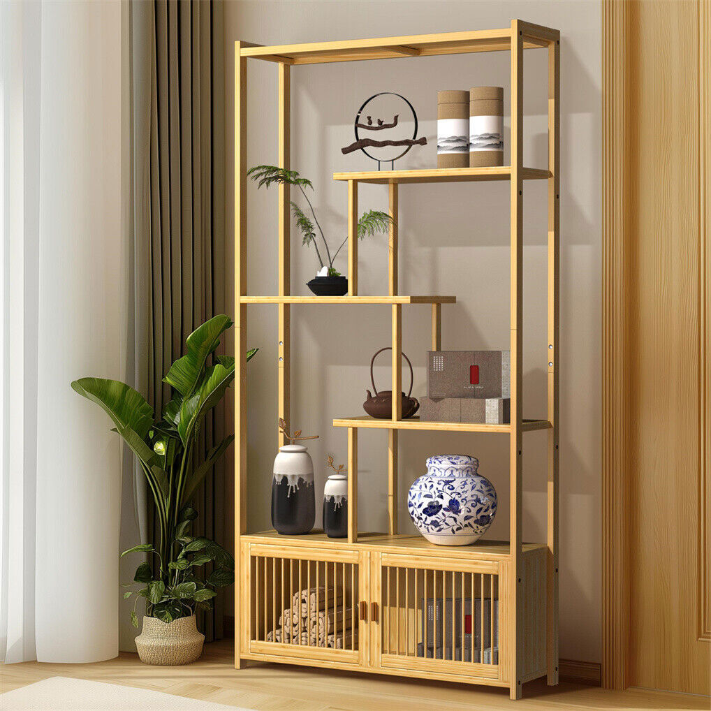 6 Tiers Freestanding Bamboo Storage Shelf High & Low Shelf Bookshelf Plant Stand