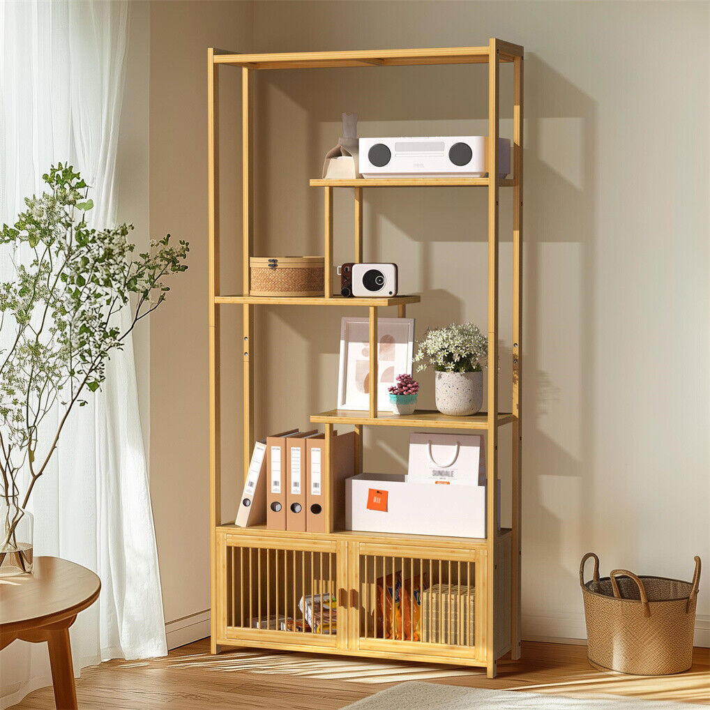 6 Tiers Freestanding Bamboo Storage Shelf High & Low Shelf Bookshelf Plant Stand