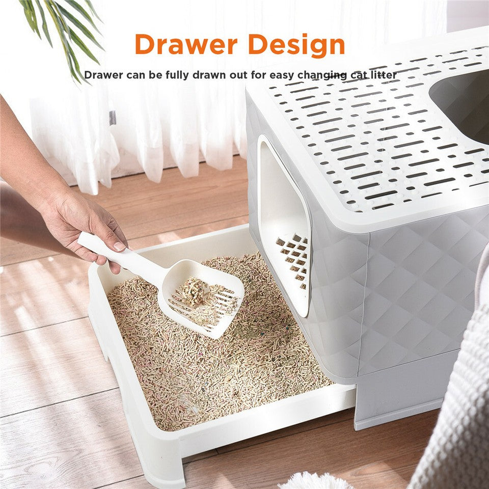 Large Hooded Cat Litter Box with Enclosed Top