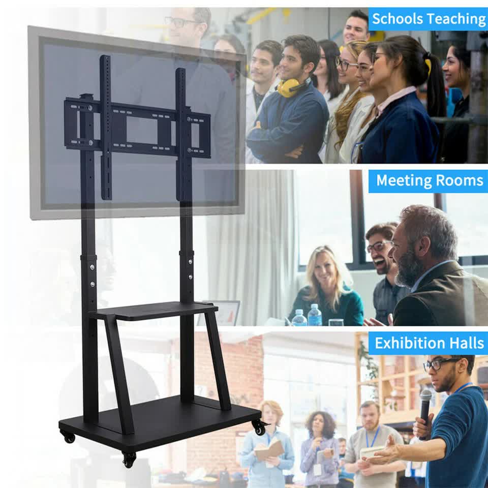 32" -100" Heavy Duty Floor TV Stand TV Cart Trolley Height Adjustable Mount Bracket