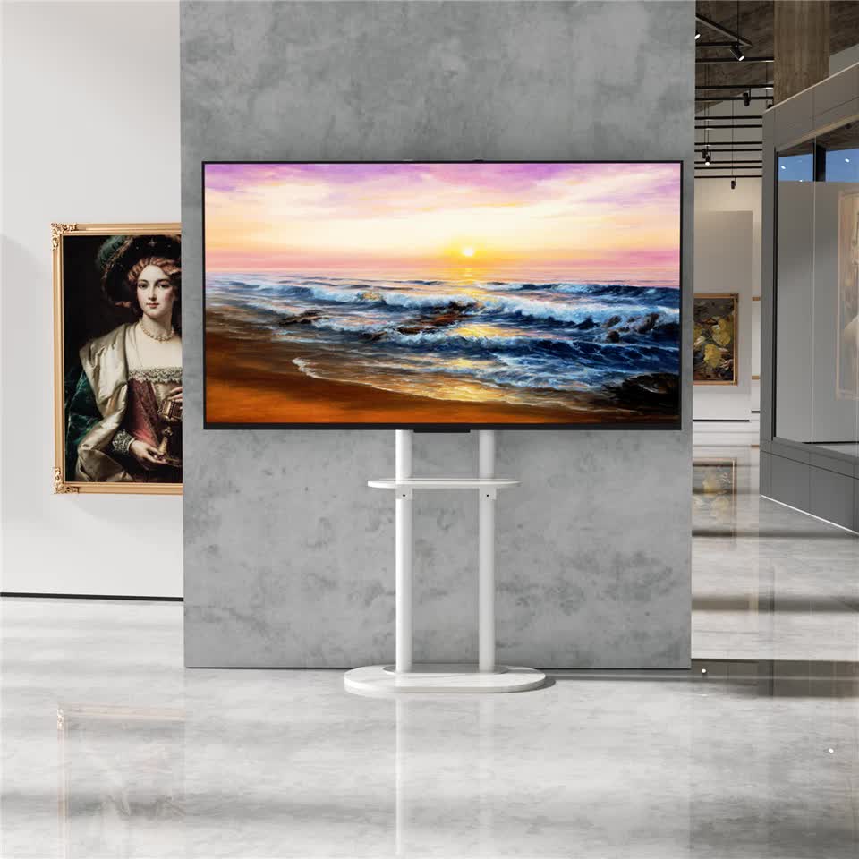 40-75" Heavy Duty Floor Tv Stand W/ Marble Shelf Adjustable Height Mount Bracket