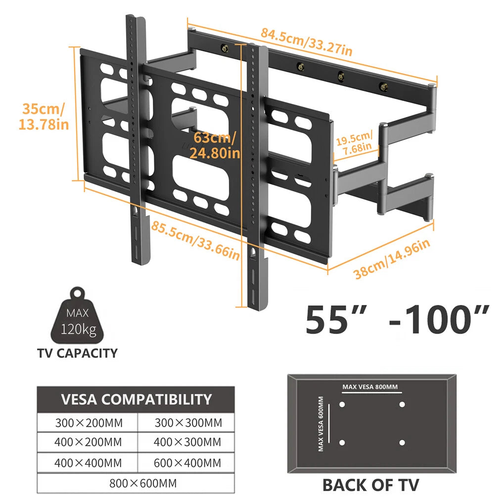 Black Heavy-Duty Swivel TV Wall Mount With Articulating Arm Support