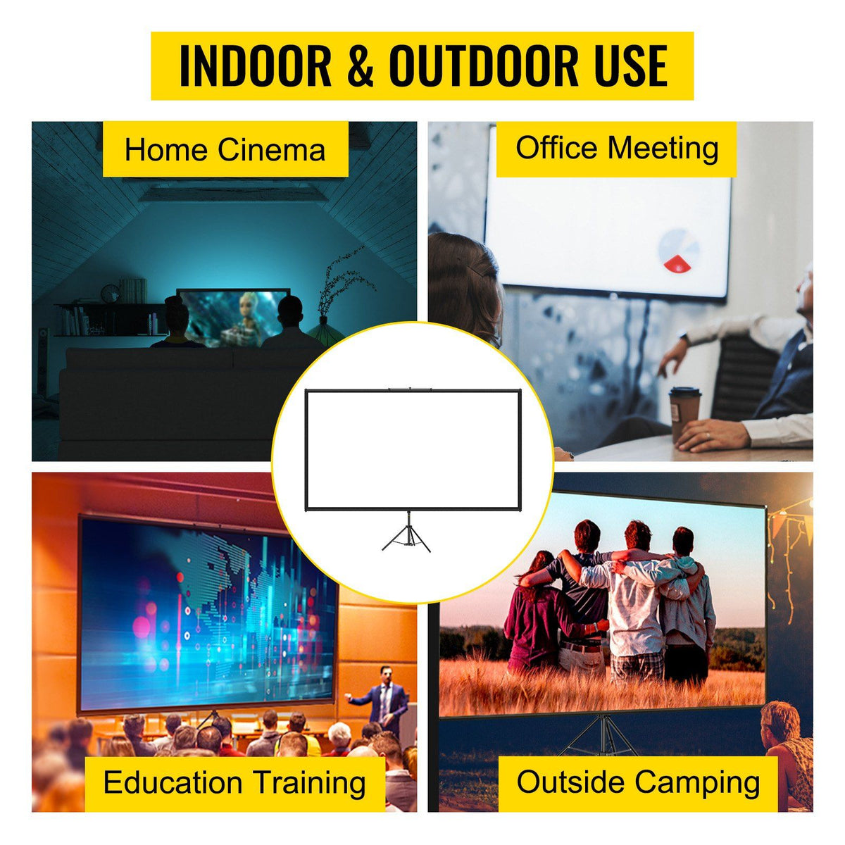 Tripod Projector Screen with Stand 90 inch 16:9 4K HD Projection Screen Stand Wrinkle-Free Height Adjustable Portable Screen for Projector Indoor & Outdoor for Movie, Home Cinema, Gaming, Office