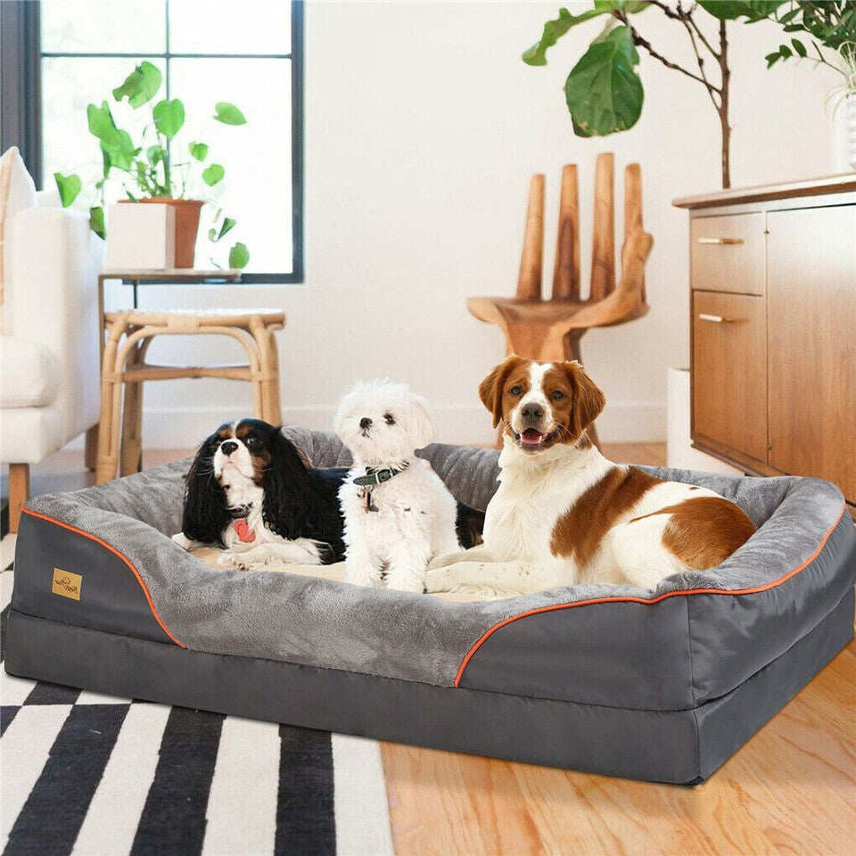 Memory Foam Dog Sofa with Orthopedic Bed & Rim Pillow
