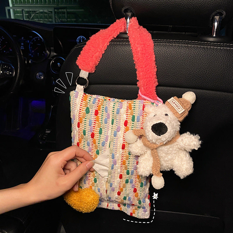 Cute Yellow Bear Car Tissue Holder - Woven Design