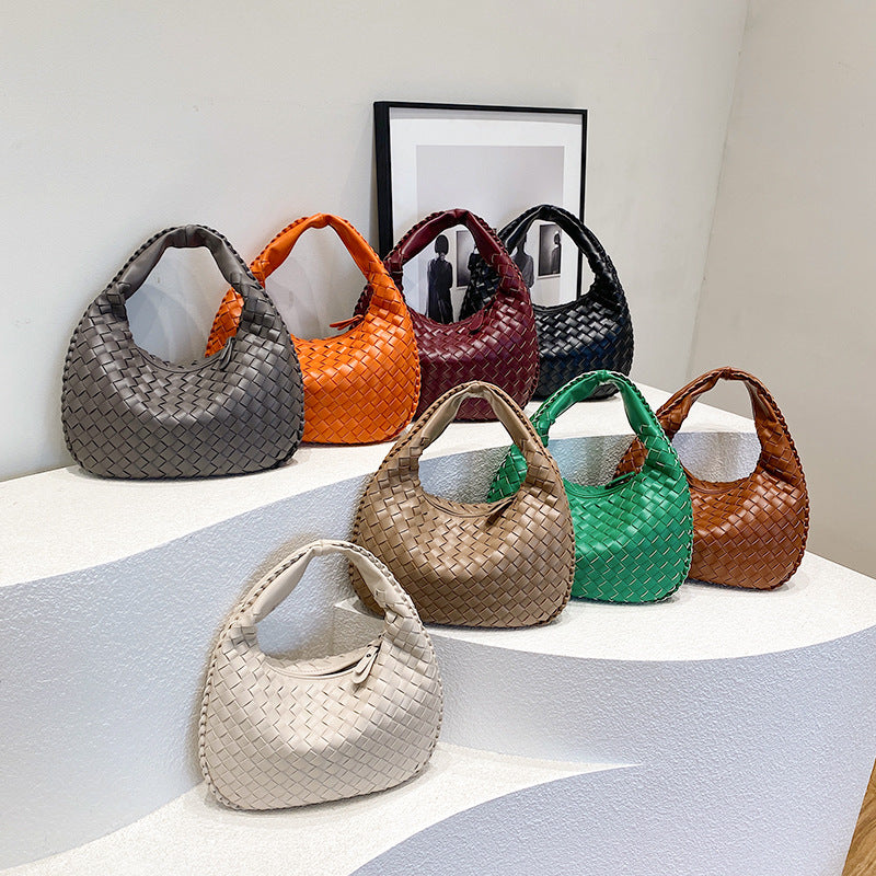 Luxury Woven PU Leather Hobo Bag - Elegant Shoulder Tote 34*21cm (off-white)