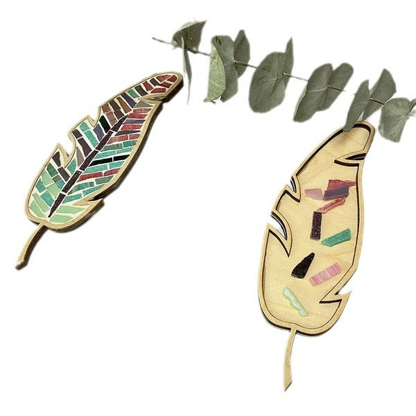Red-green DIY Mosaic Craft Kit - Wooden Feather Art Set for Kids and Adults