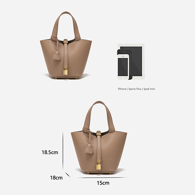 Faw Elegant Women's Leather Tote Handbag with Gold Lock Detail