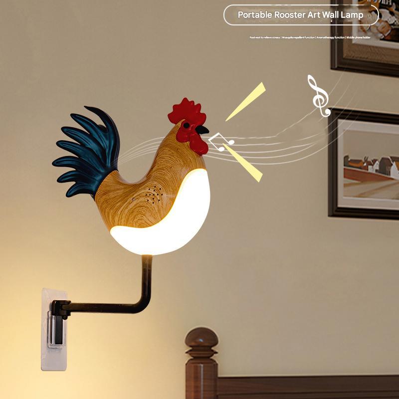 Grey USB Rechargeable Rooster Wall Lamp with Sound, Aromatherapy, and