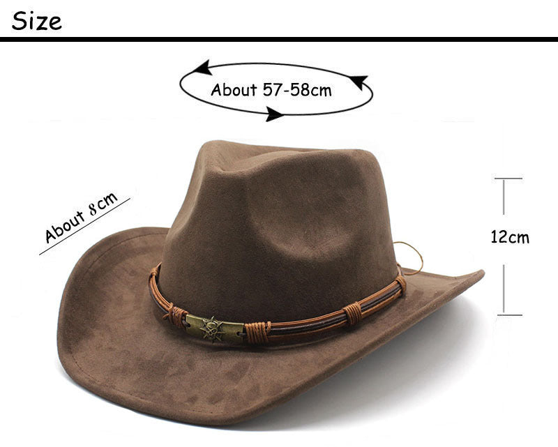 Light Tan Unisex Faux Suede Western Cowboy Hat - Wide Brim Vintage Fedora for Outdoor Travel