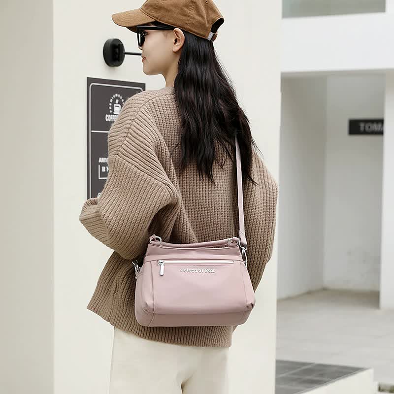 Khaki Waterproof Nylon Crossbody Bag - Lightweight and Adjustable Strap Shoulder Bag for Women