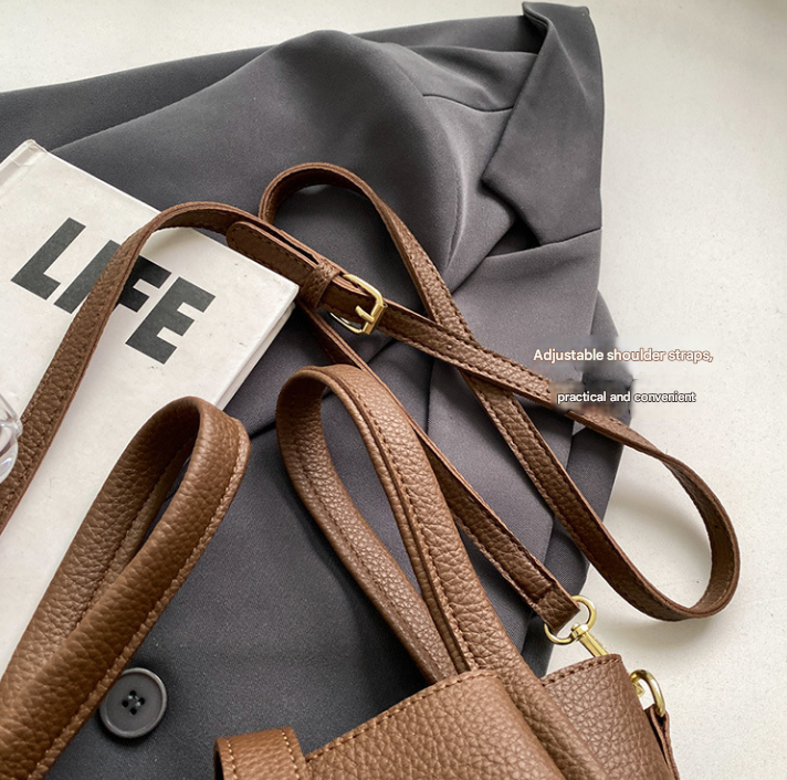 Elephant Gray Elegant Leather Shoulder Bag - Compact Handbag with Adjustable Strap