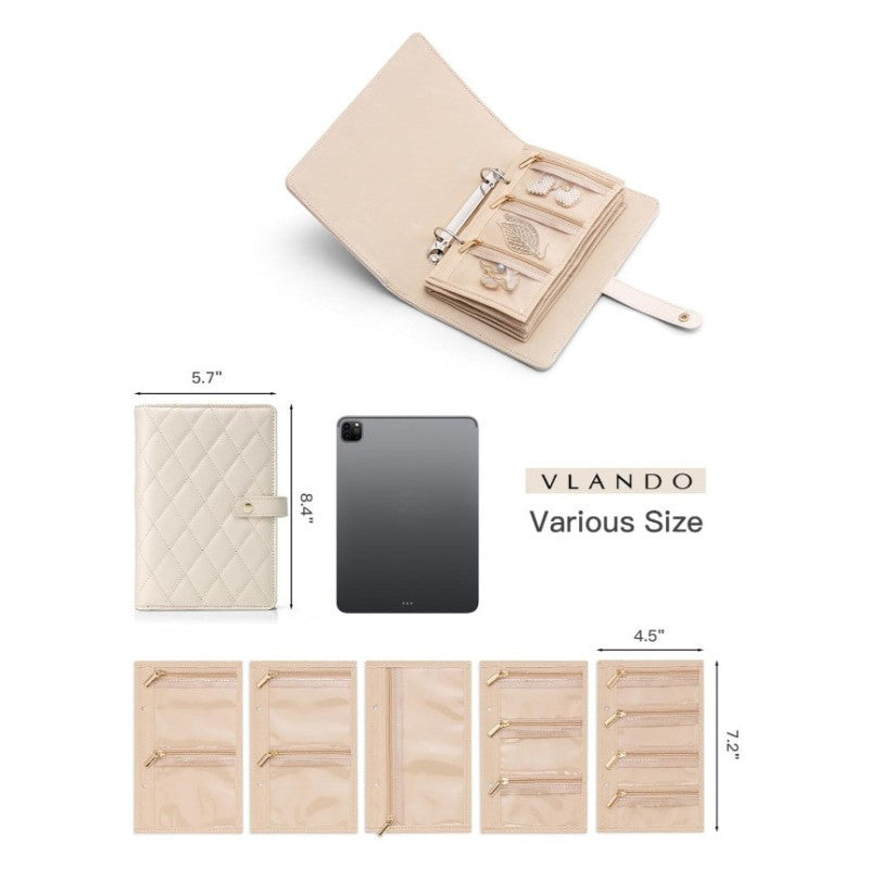 1 Piece  Beige Luxury Leather Loose-Leaf Jewelry Organizer - Portable Large-Capacity Storage Book for Earrings and Necklaces(Jewellery is a shooting prop and is not included)