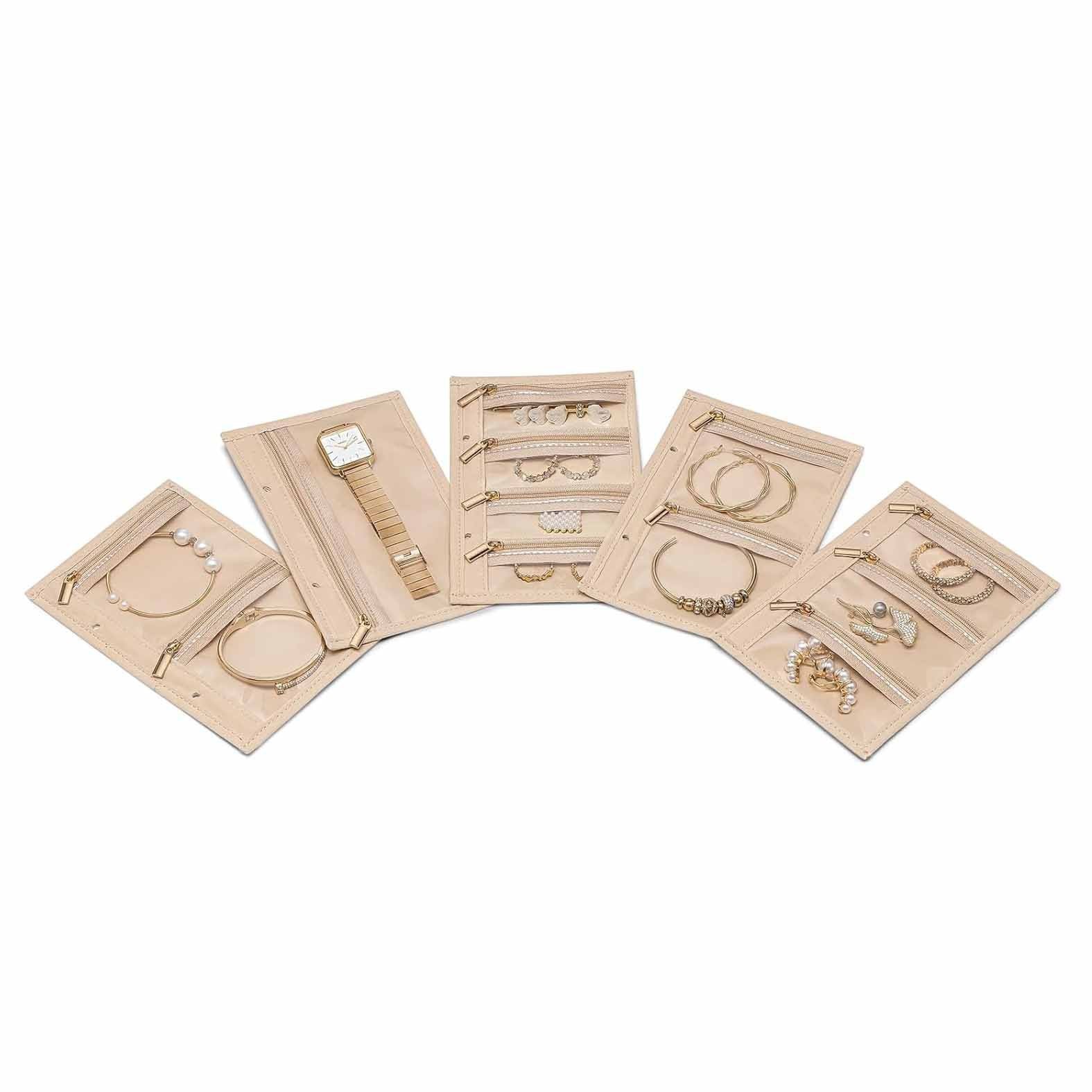 1 Piece  Beige Luxury Leather Loose-Leaf Jewelry Organizer - Portable Large-Capacity Storage Book for Earrings and Necklaces(Jewellery is a shooting prop and is not included)