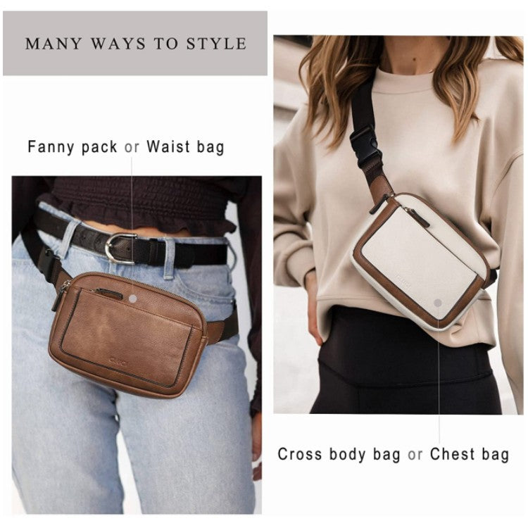 White And Black Color Matching Adjustable Waterproof PU Leather Waist Bag - Stylish Crossbody Belt Bag for Men & Women