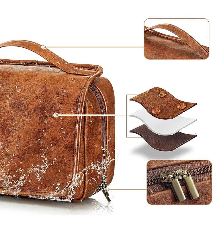 Coffee Luxury PU Business Travel Toiletry Bag - Large Capacity Waterproof Makeup Organizer with Dividers - Portable & Stylish Bathroom Storage