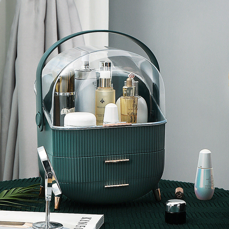 Dark Green Multifunctional Makeup Organizer with Large Capacity and Transparent Design(Makeup is a prop for shooting and is not included)