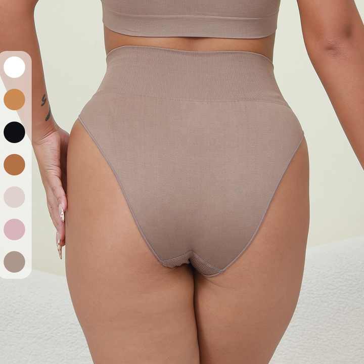 3 Pcs Size L White Microfiber High-Waisted Thong Underwear with Tummy Control - Slimming Comfort