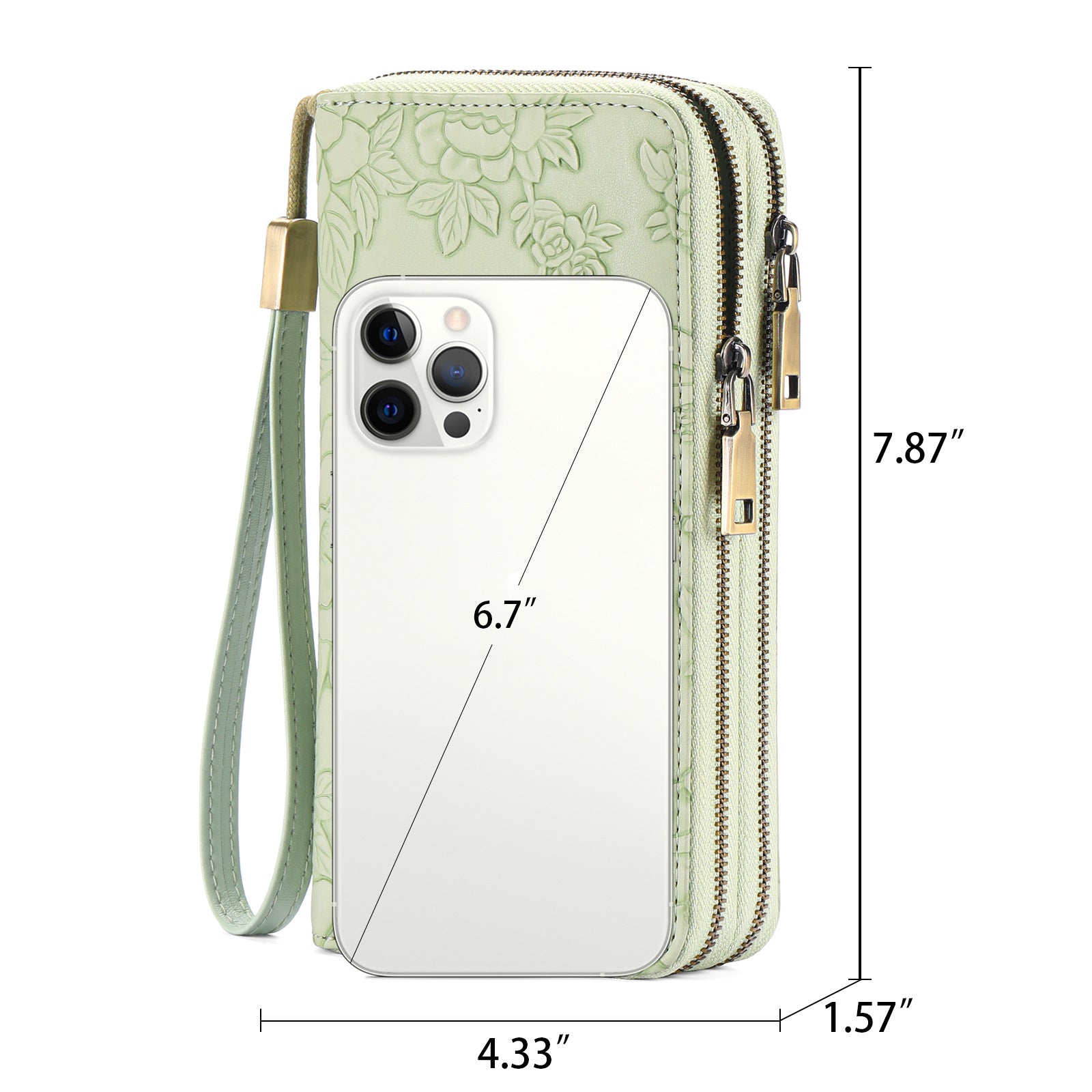 Women's Large Capacity Double Zip Wallet Clutch | PU Leather Floral Embossed Wristlet | Phone Holder with 24 Card Slots - Blue