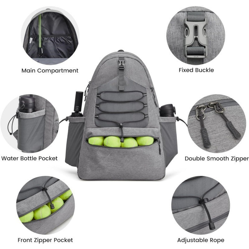 Grey Lightweight Water Resistant Tennis Backpack - Multi-Pocket Sports Bag for Rackets, Balls & Gear