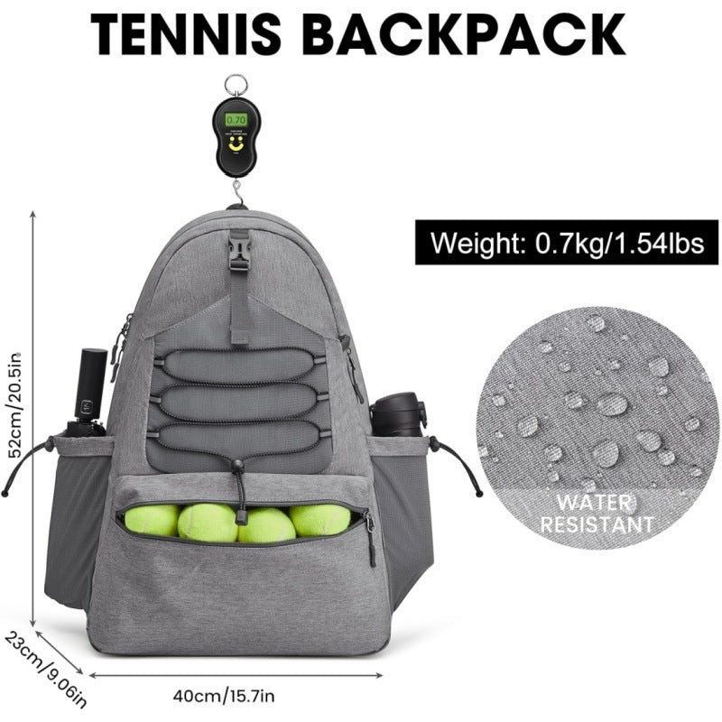 White Lightweight Water Resistant Tennis Backpack - Multi-Pocket Sports Bag for Rackets, Balls & Gear