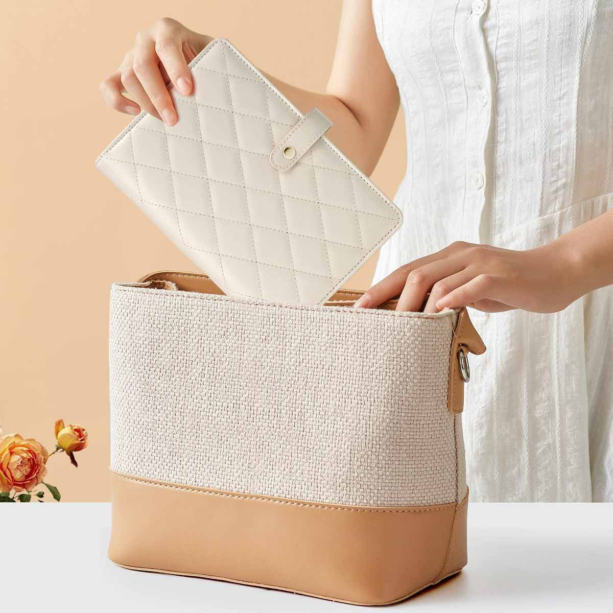Pink Elegant Quilted Travel Jewelry Organizer Binder - Portable Loose-Leaf Storage Book with Clear Zipper Pockets for Earrings, Necklaces, Rings