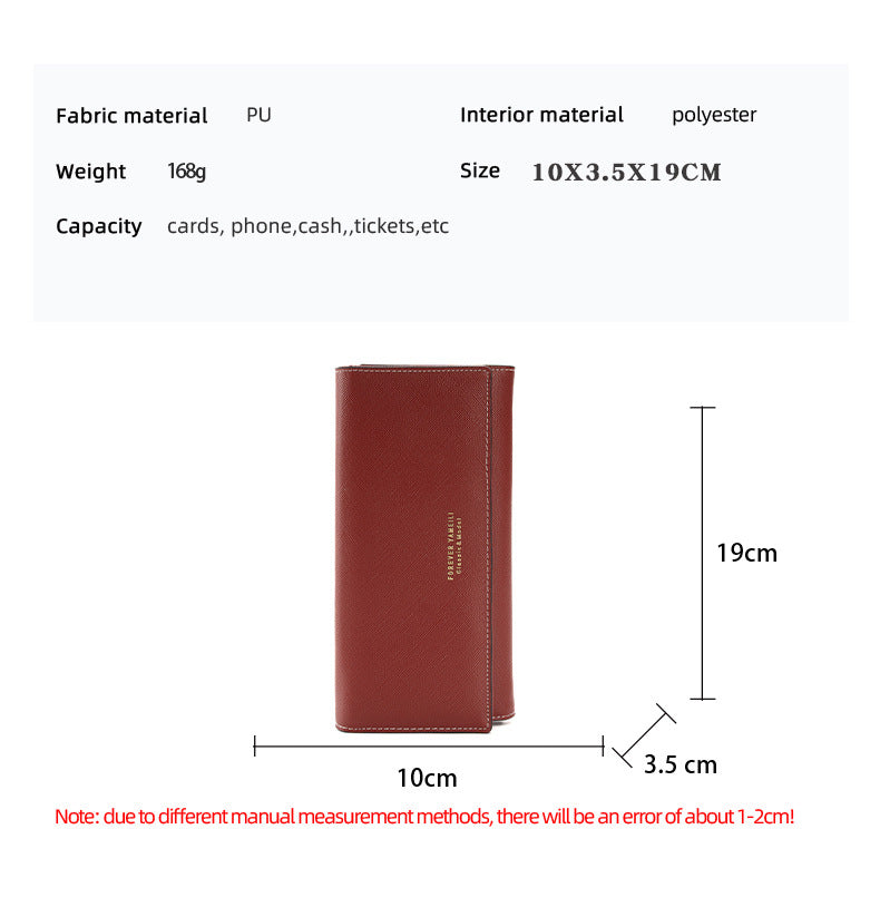 Apricot PU Slim Wallet with Polyester Interior - Stylish Clutch for Cards and Cash