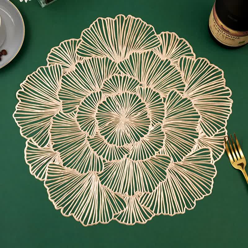 Gold Elegant Floral PVC Placemats - Set of 8, Durable & Stylish Table Mats (38cm)