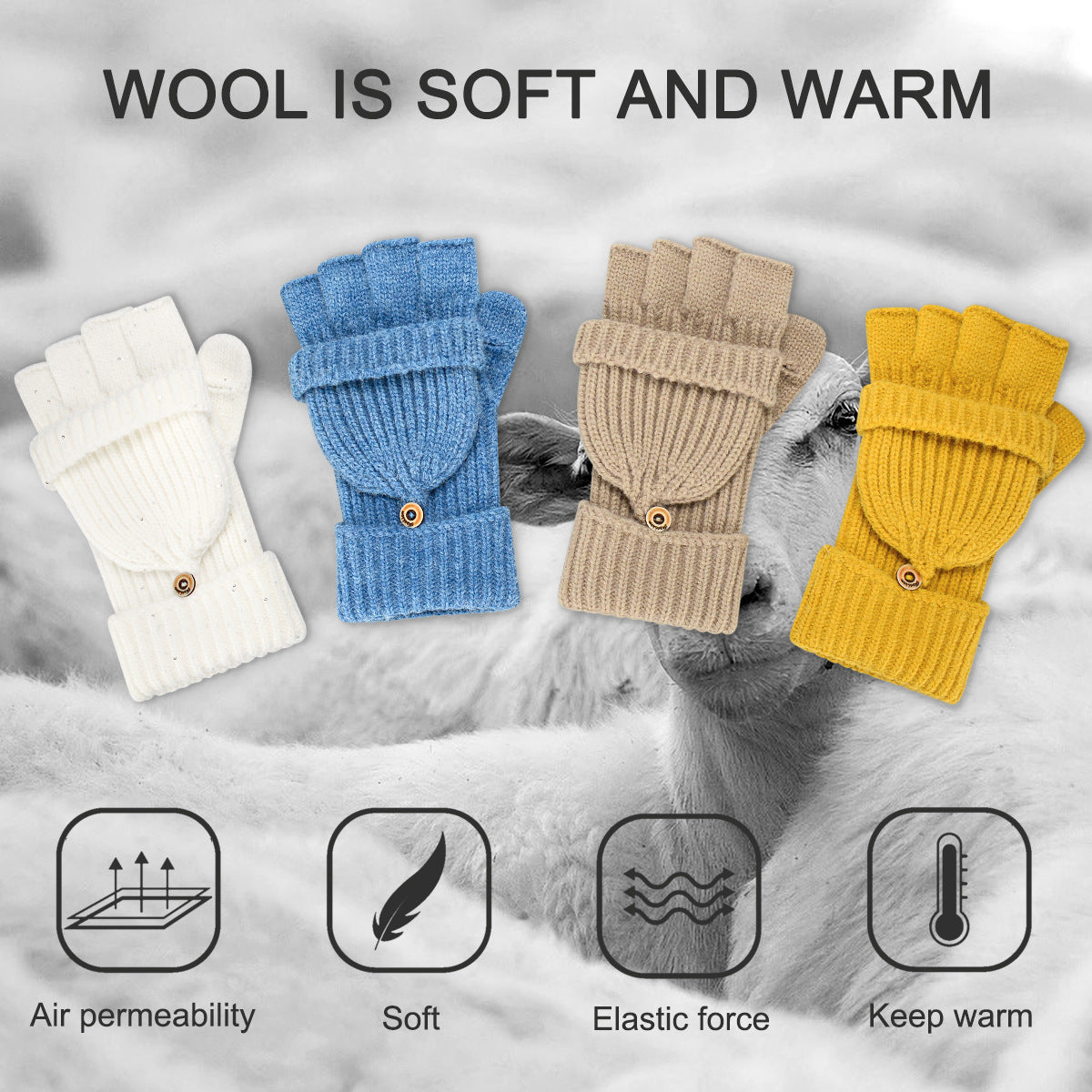 Pink Winter Convertible Mittens - Warm Knitted 2-in-1 Fingerless Gloves with Flip Top Cover for Cold Weather