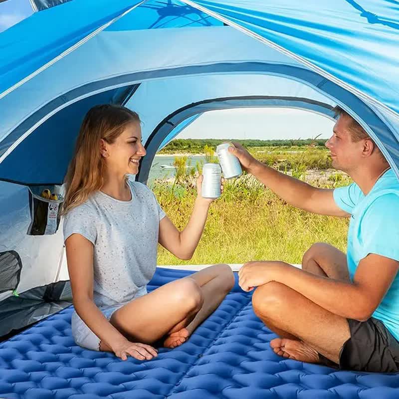 Peacock blue Portable Outdoor Inflatable Mat - Foot-Operated Camping Sleeping Pad
