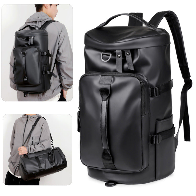 Black Large Capacity Men's Travel Backpack with Shoe Compartment - Water-Resistant Coated Fabric Business Weekender Bag - Casual Duffel Backpack with Dry-Wet Separation for Gym, Hiking, and 14-Inch Laptop