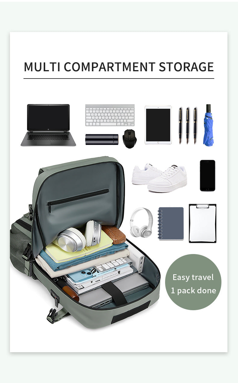 Grey Large Capacity 16-Inch Laptop Travel Backpack - Anti-Theft Professional Business Bag with Spring Buckle - Durable Oxford Cloth Outdoor Rucksack for Men and Women
