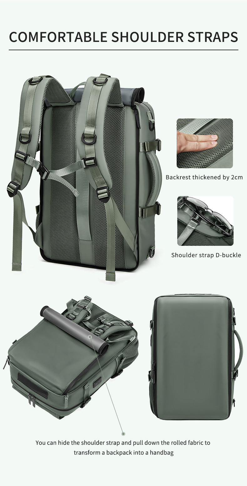 Grey Large Capacity 16-Inch Laptop Travel Backpack - Anti-Theft Professional Business Bag with Spring Buckle - Durable Oxford Cloth Outdoor Rucksack for Men and Women
