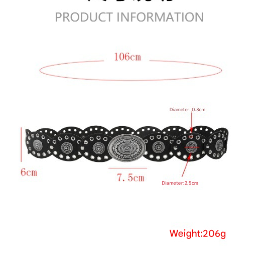 Red Brown Vintage Western Post-Apocalyptic Women's Waist Belt with Eyelet Oval Carvings