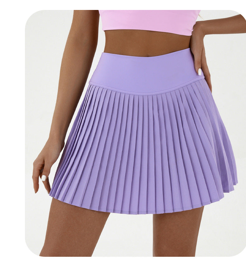 High waist purple pleated skirt | built-in shorts to prevent exposure