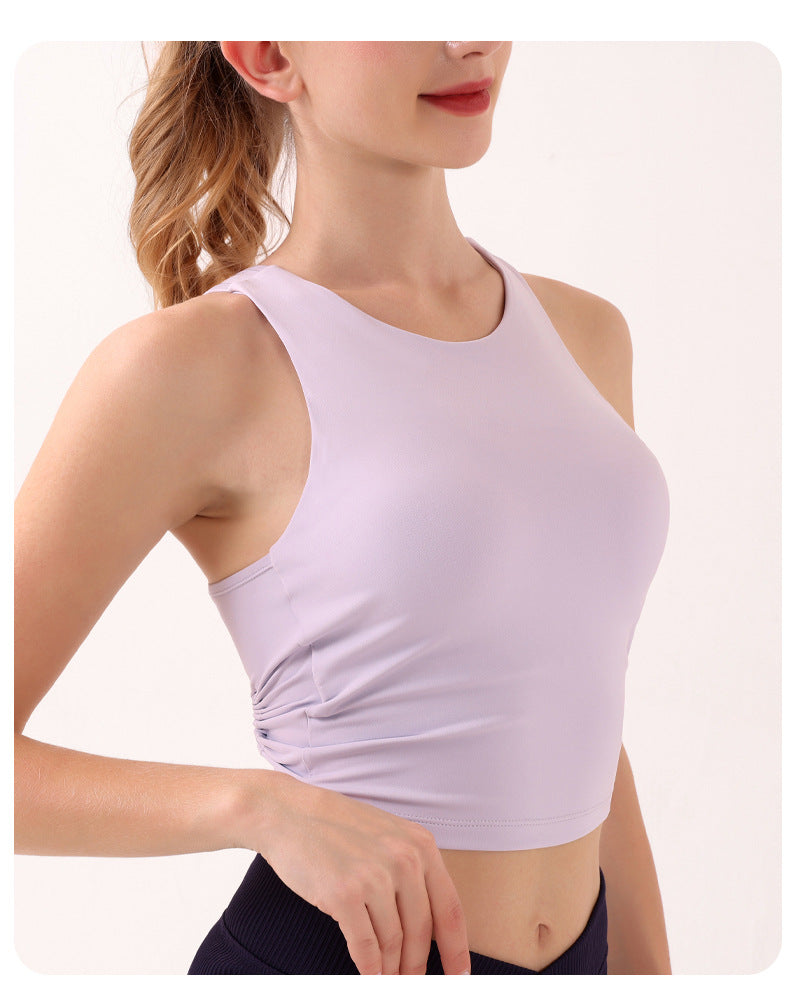 Black Summer Elastic Running Sports Vest with Padded Bra, Sleeveless Yoga Tank Top – S Size