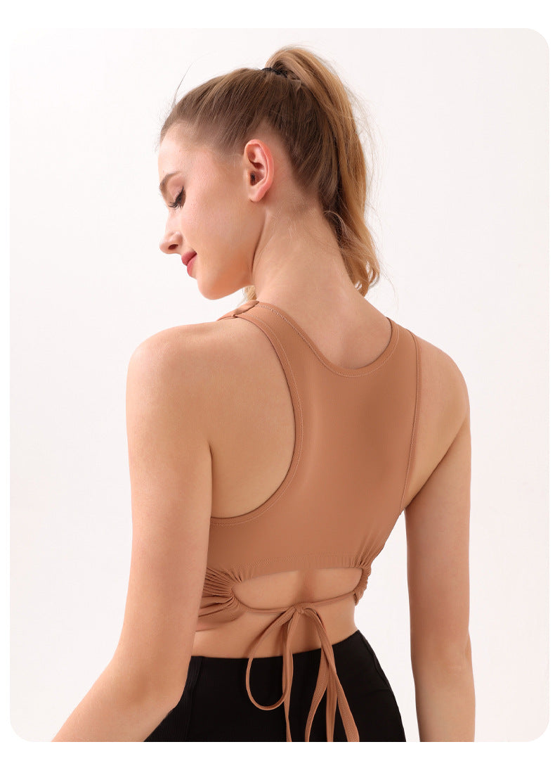 Black Summer Elastic Running Sports Vest with Padded Bra, Sleeveless Yoga Tank Top - 2XL Size