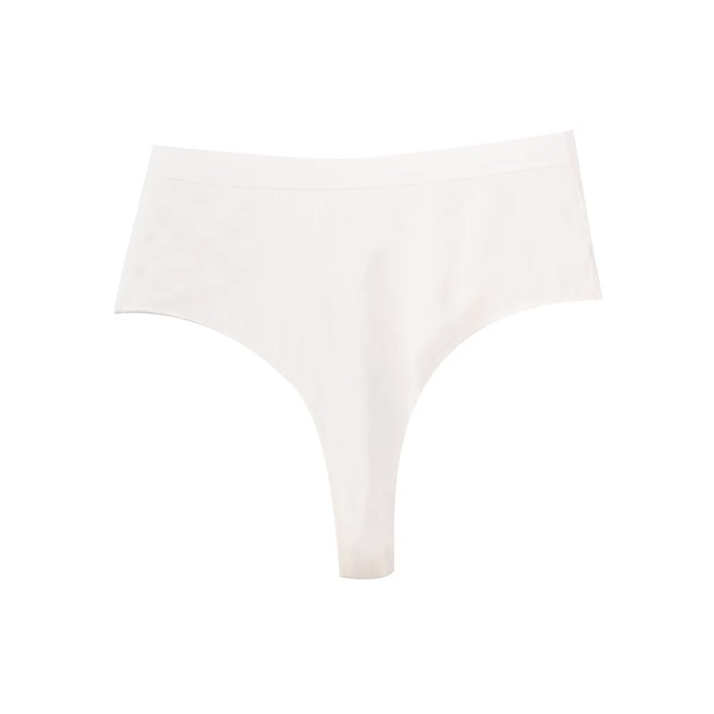 3 pcs（White+Black+Blue Aster） High-Waisted Solid Color Cotton Comfort Plus Size Tummy Control Thong Panties for Women – Size S