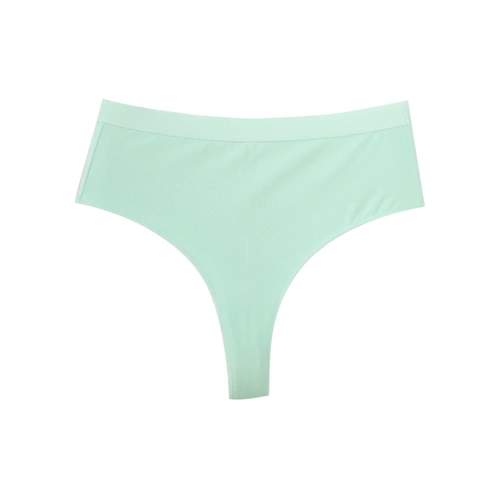 3 pcs（MINT green+Black+Violet） High-Waisted Solid Color Cotton Comfort Plus Size Tummy Control Thong Panties for Women – Size L