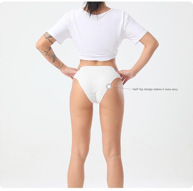 Light Grey 4 pcs High-Waisted Cotton Bikini Briefs for Women, Slim Fit & Comfortable M Size