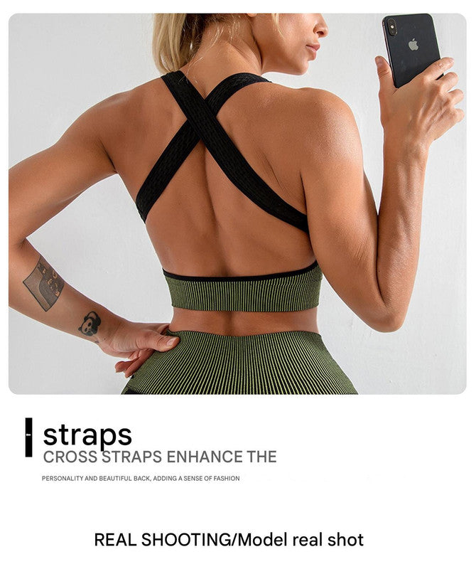 Dark blue High Waist Yoga Set for Women - Sports Bra, Long Sleeve Shirt & Leggings 3-Piece Workout Set Size L