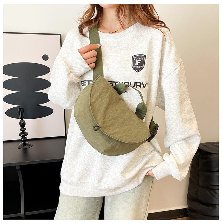 Green Trendy Crescent Crossbody Bag - Unique Design Shoulder Bag 29x6x17cm