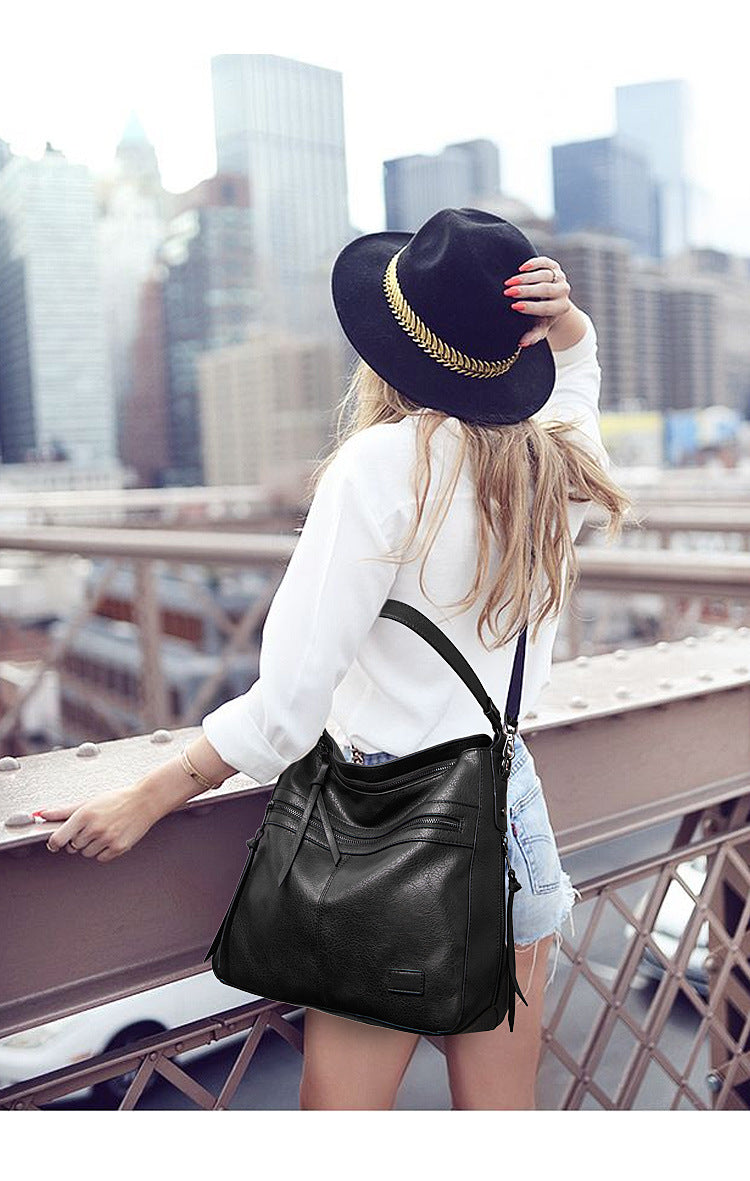 Dark Red Spacious & Stylish  PU Leather Tote Bag -  Versatile Shoulder/Crossbody
